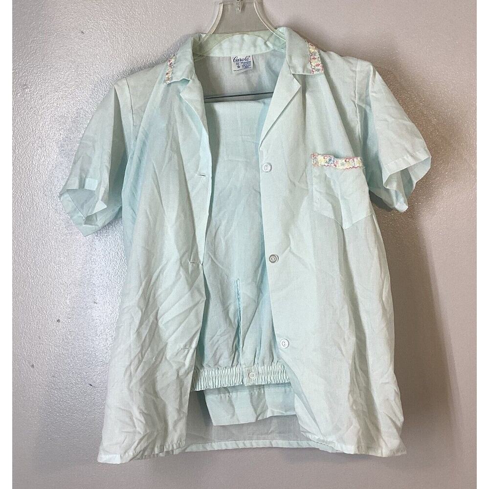 Carole vintage M Medium cotton blue pajamas short sleeve‎ pants set